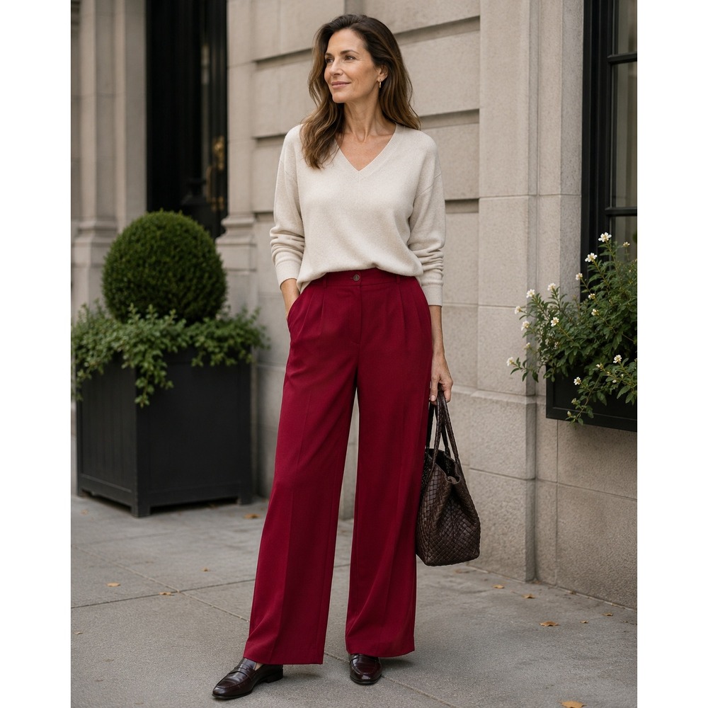 Pendleton Womens 14 Burgundy Virgin Wool Wide Leg Dress Pants USA Made Vintage